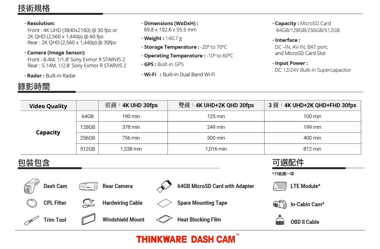 Thinkware U3000 Pro 4K UHD 雙鏡頭行車記錄儀 圖 3